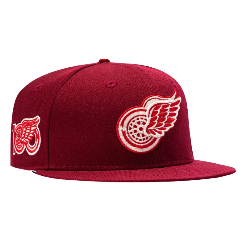New Era 59Fifty Detroit Red Wings 100th Anniversary Patch Hat - Cardinal made by New Era