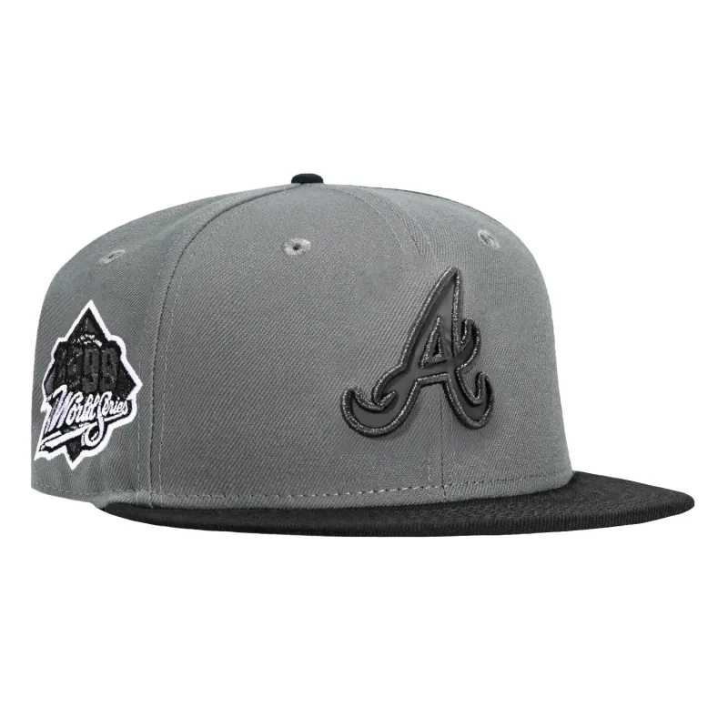 New Era 59Fifty Reflective Atlanta Braves 1999 World Series Patch Hat - Graphite, Black made by New Era