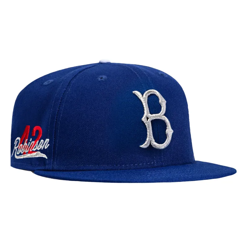 New Era 59Fifty Brooklyn Dodgers Jackie Robinson 42 Patch Hat - Royal, Metallic Silver made by New Era