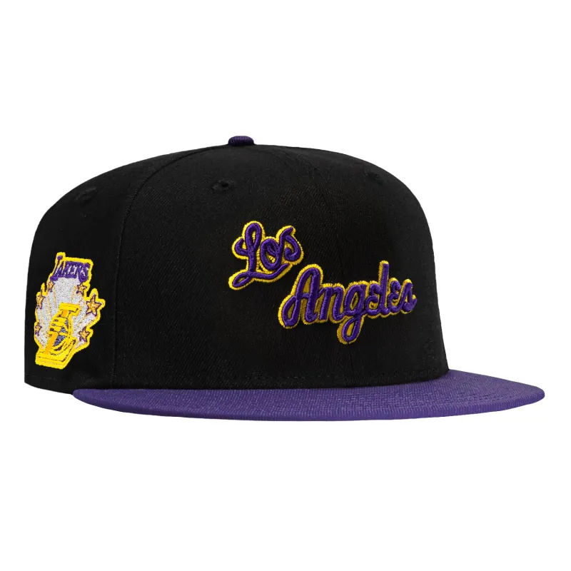New Era 59Fifty Los Angeles Lakers 1960 Patch Script Hat - Black, Purple, Gold made by New Era