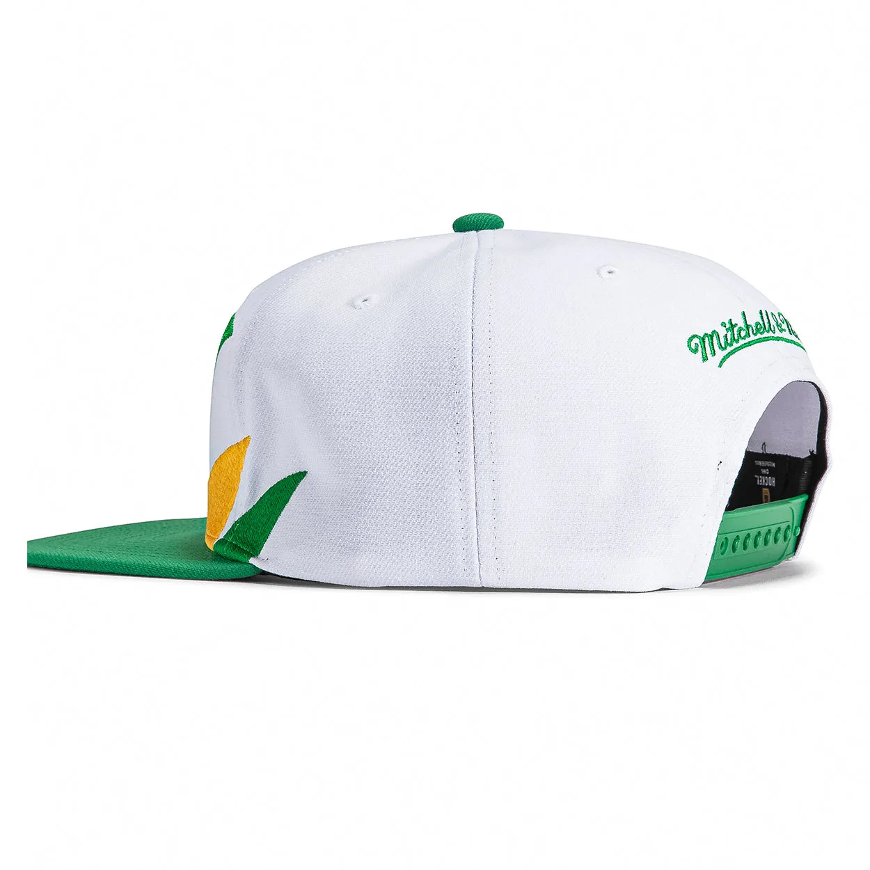 Mitchell & Ness Sharktooth Minnesota North Stars Snapback Hat - White, Kelly sold by Hat Club product image thumbnail 2