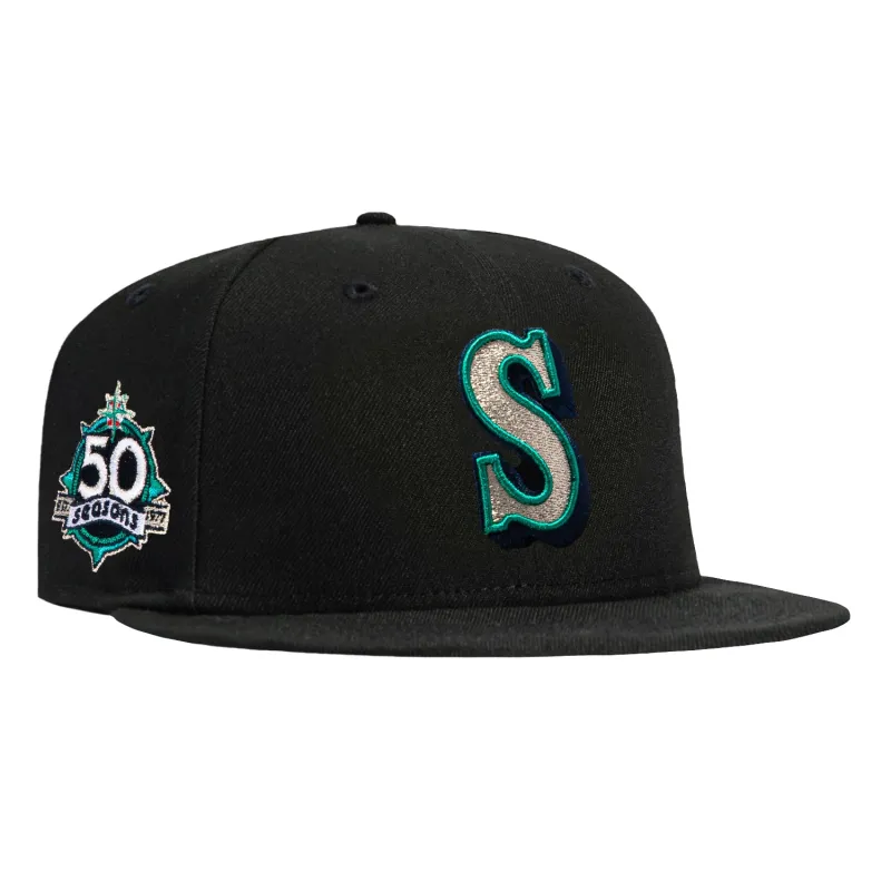 New Era 59Fifty Black Dome Seattle Mariners 50th Anniversary Patch 1987 Hat - Black made by New Era