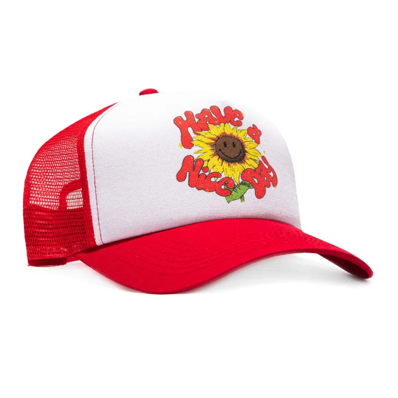 Market Studios Have a Nice Day Sunflower Trucker Snapback Hat - Red made by Market Studios