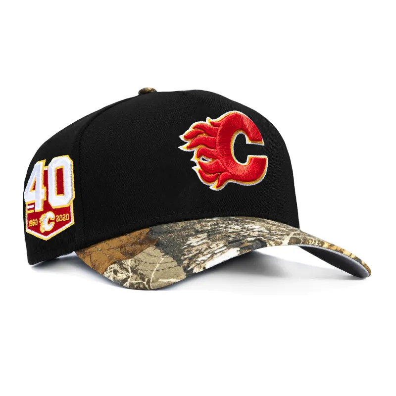 New Era 9Forty A-Frame Realtree Visor Calgary Flames 40th Anniversary Patch Snapback Hat - Black, Realtree made by New Era