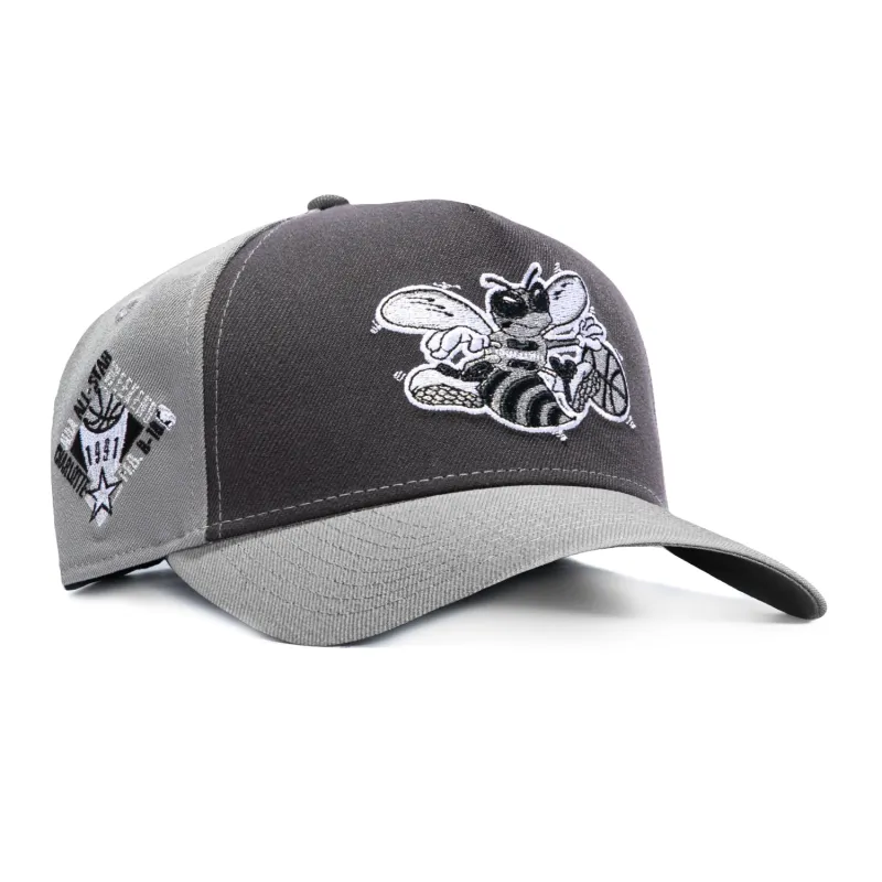 New Era 9Forty A-Frame Charlotte Hornets 1991 All Star Game Patch Rail Snapback Hat - Grey, Graphite made by New Era