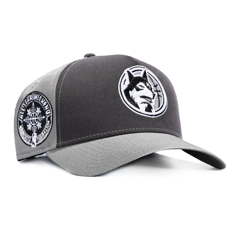 New Era 9Forty A-Frame Minnesota Timberwolves 1994 All Star Game Patch Rail Snapback Hat - Grey, Graphite made by New Era