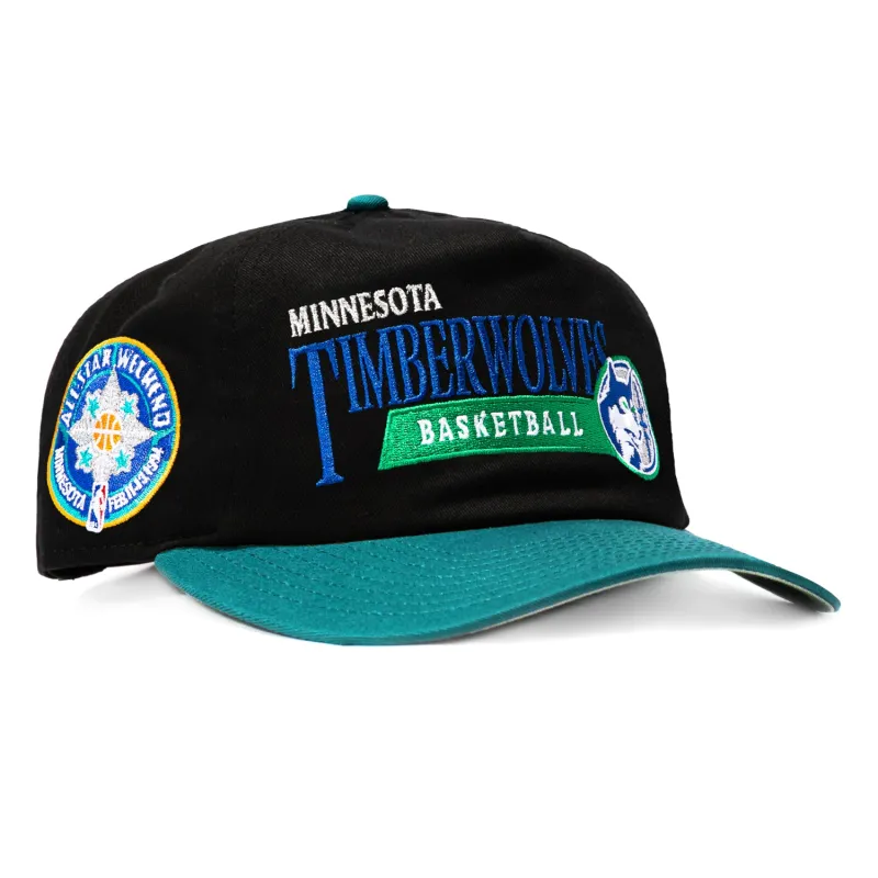 New Era 19Twenty Minnesota Timberwolves 1994 All Star Game Patch Vintage Word Snapback Pre-Curved Hat - Black, Teal made by New Era