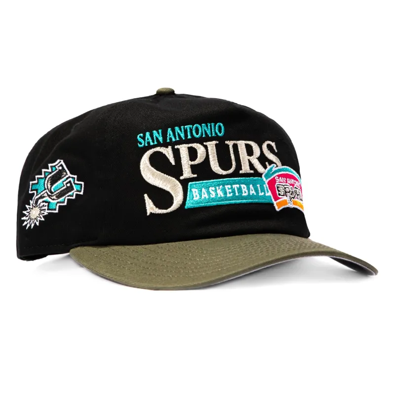 New Era 19Twenty San Antonio Spurs 1989 Alternate Logo Patch Vintage Word Snapback Pre-Curved Hat - Black, Olive made by New Era