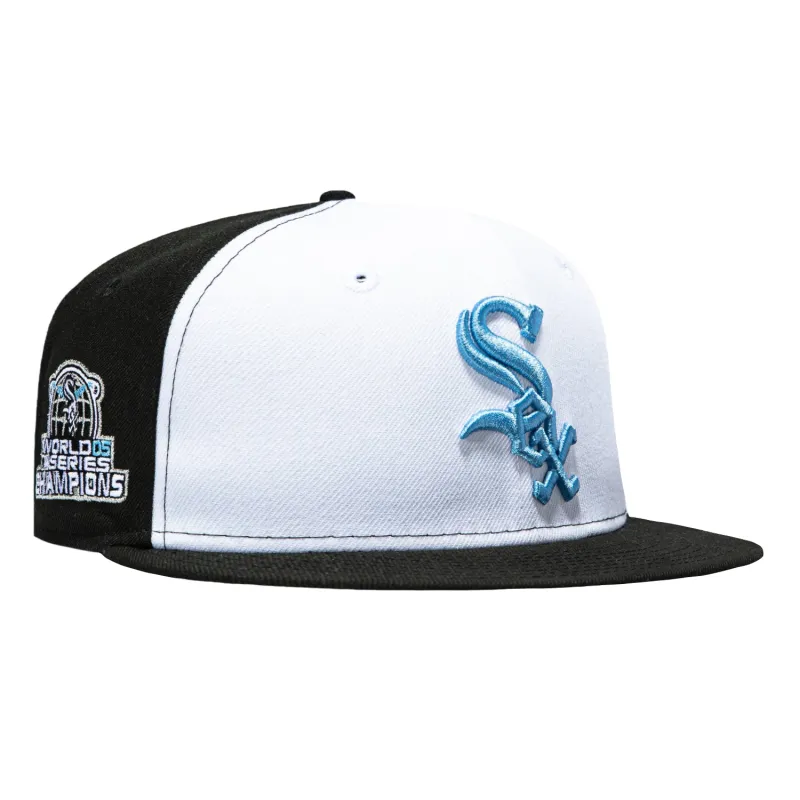 New Era 59Fifty Chicago White Sox 2005 World Series Champions Patch Rail Hat - White, Black, Light Blue made by New Era