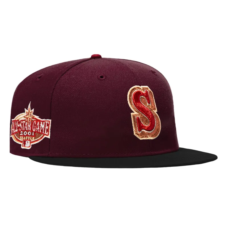 New Era 59Fifty Rotten Apple Seattle Mariners 2001 All Star Game Patch 1987 Hat - Maroon, Black made by New Era