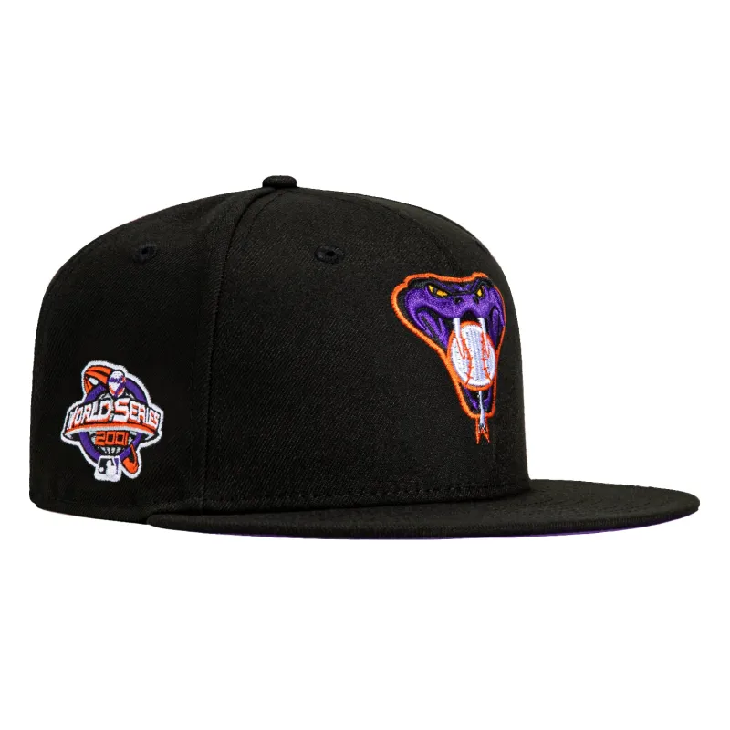 New Era 59Fifty Cool Fashion Arizona Diamondbacks 2001 World Series Patch Snake Head Hat - Black, Purple, Orange made by New Era