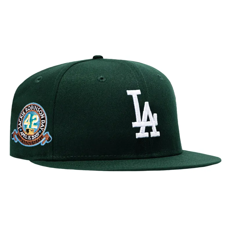 New Era 59Fifty Los Angeles Dodgers Jackie Robinson 42 Patch Light Blue UV Hat - Green made by New Era