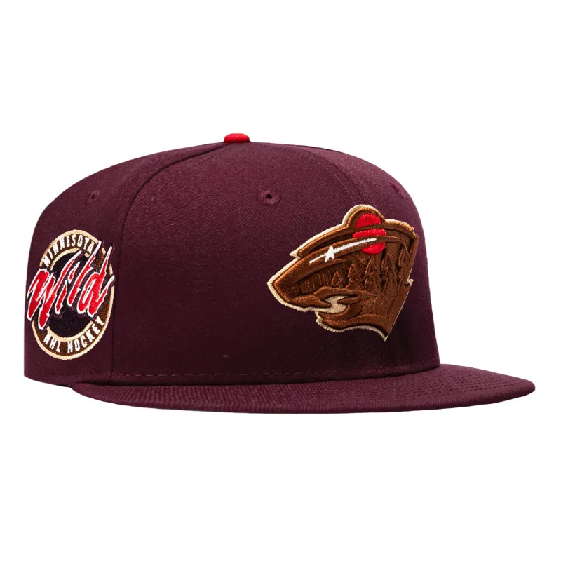 New Era 59Fifty Wood Grain Minnesota Wild Logo Patch Hat - Maroon made by New Era