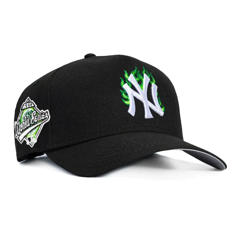 New Era 9Forty A-Frame New York Yankees 1996 World Series Patch Flame Snapback Hat - Black, Kelly, Light Green made by New Era