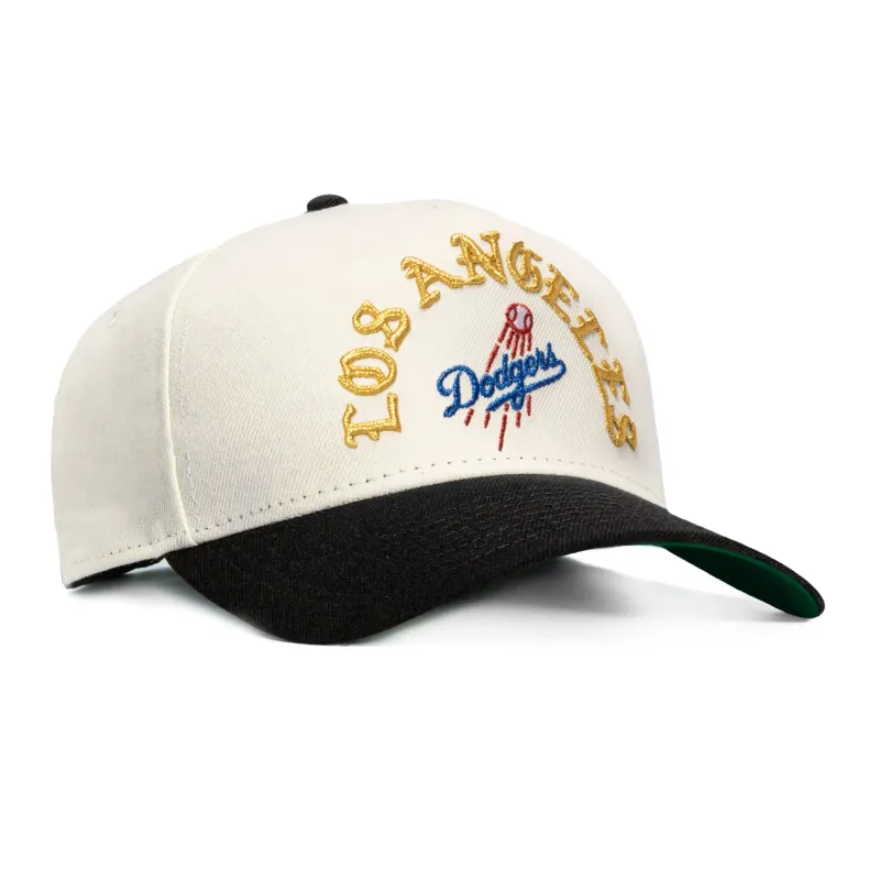 New Era 9Forty A-Frame Los Angeles Dodgers Old English Arch Snapback Hat - White, Black made by New Era