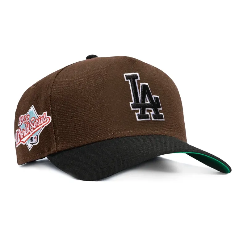 New Era 9Forty A-Frame Los Angeles Dodgers 1988 World Series Patch Snapback Hat - Brown, Black made by New Era
