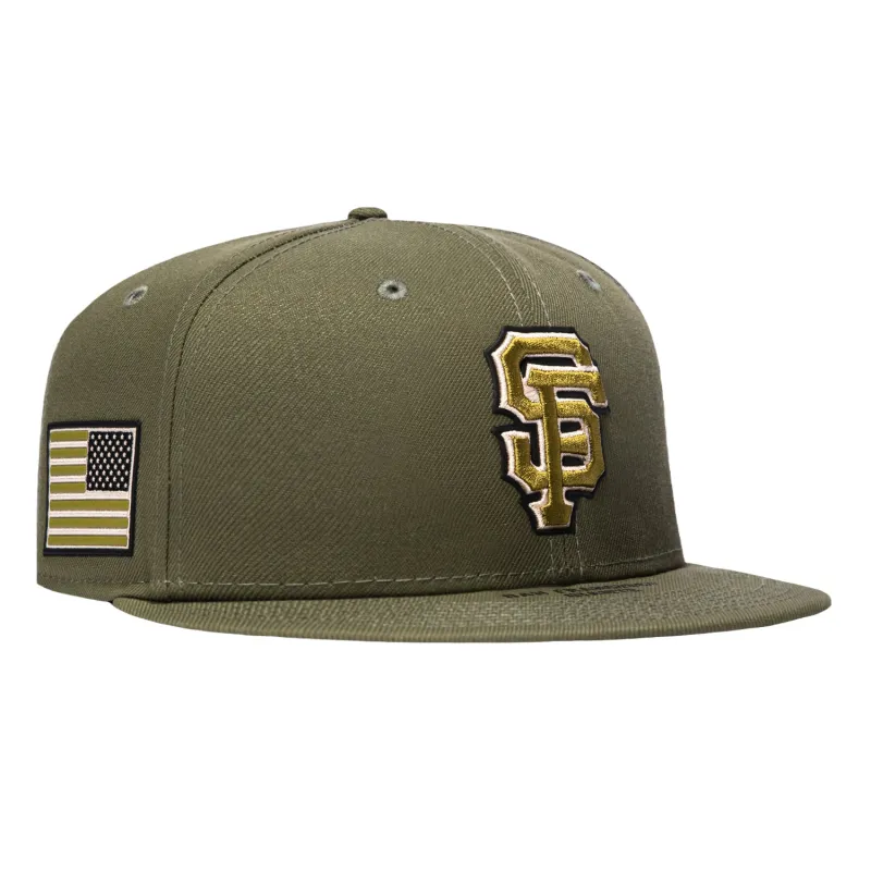 New Era 59Fifty Armed Forces San Francisco Giants USA Flag Patch Hat - Olive made by New Era