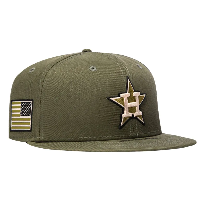 New Era 59Fifty Armed Forces Houston Astros USA Flag Patch Hat - Olive made by New Era