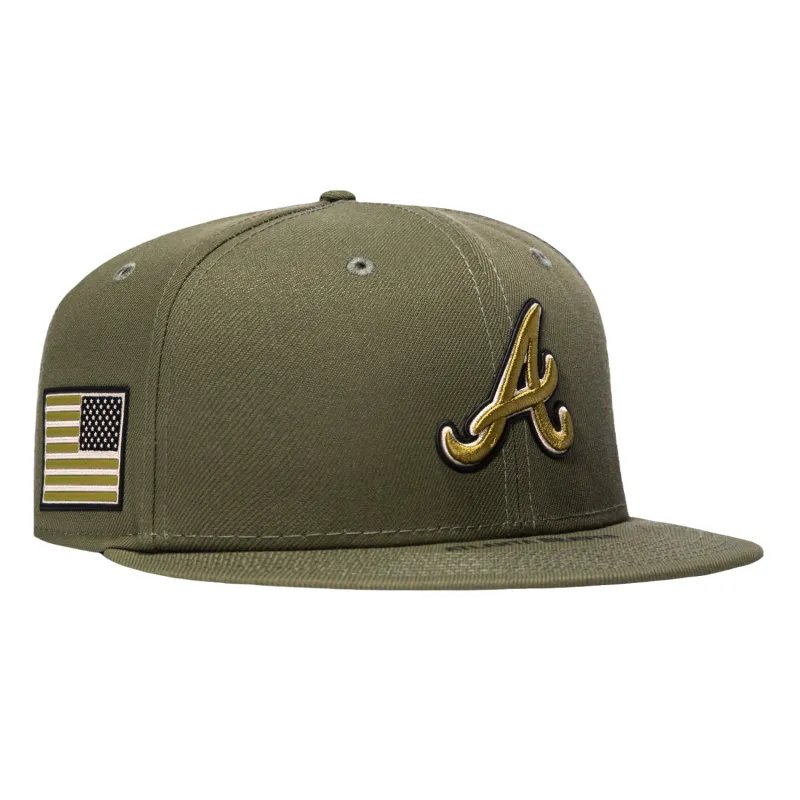 New Era 59Fifty Armed Forces Atlanta Braves USA Flag Patch Hat - Olive made by New Era