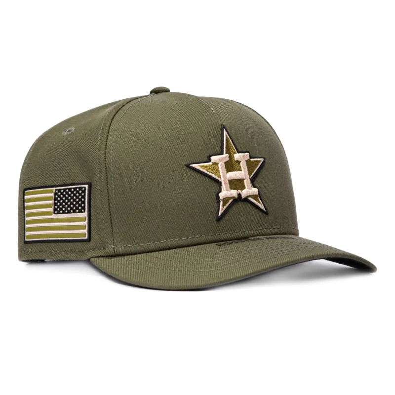New Era 9Forty M-Crown Armed Forces Houston Astros USA Flag Patch Snapback Hat - Olive made by New Era