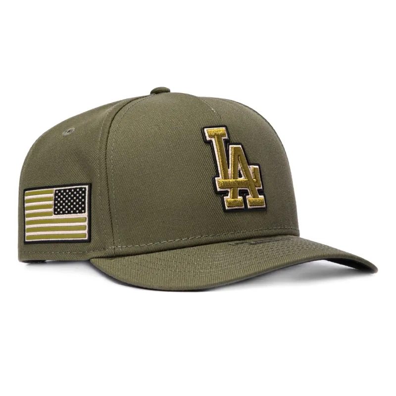 New Era 9Forty M-Crown Armed Forces Los Angeles Dodgers USA Flag Patch Snapback Hat - Olive made by New Era
