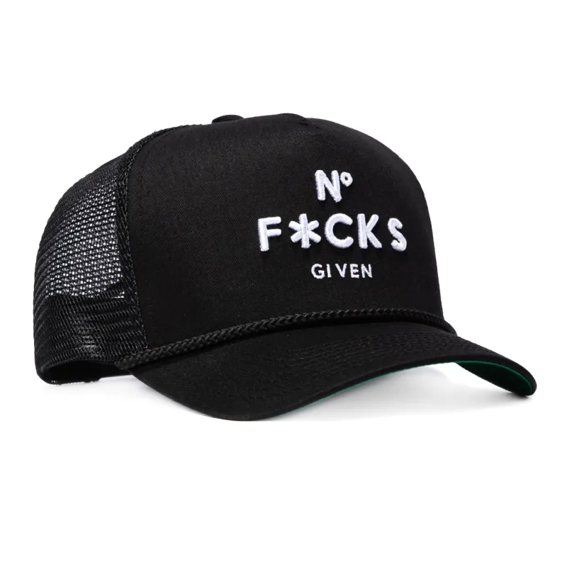 Field Grade No F*cks Given Snapback Twill Meshback Trucker Hat - Black, White made by Hat Club