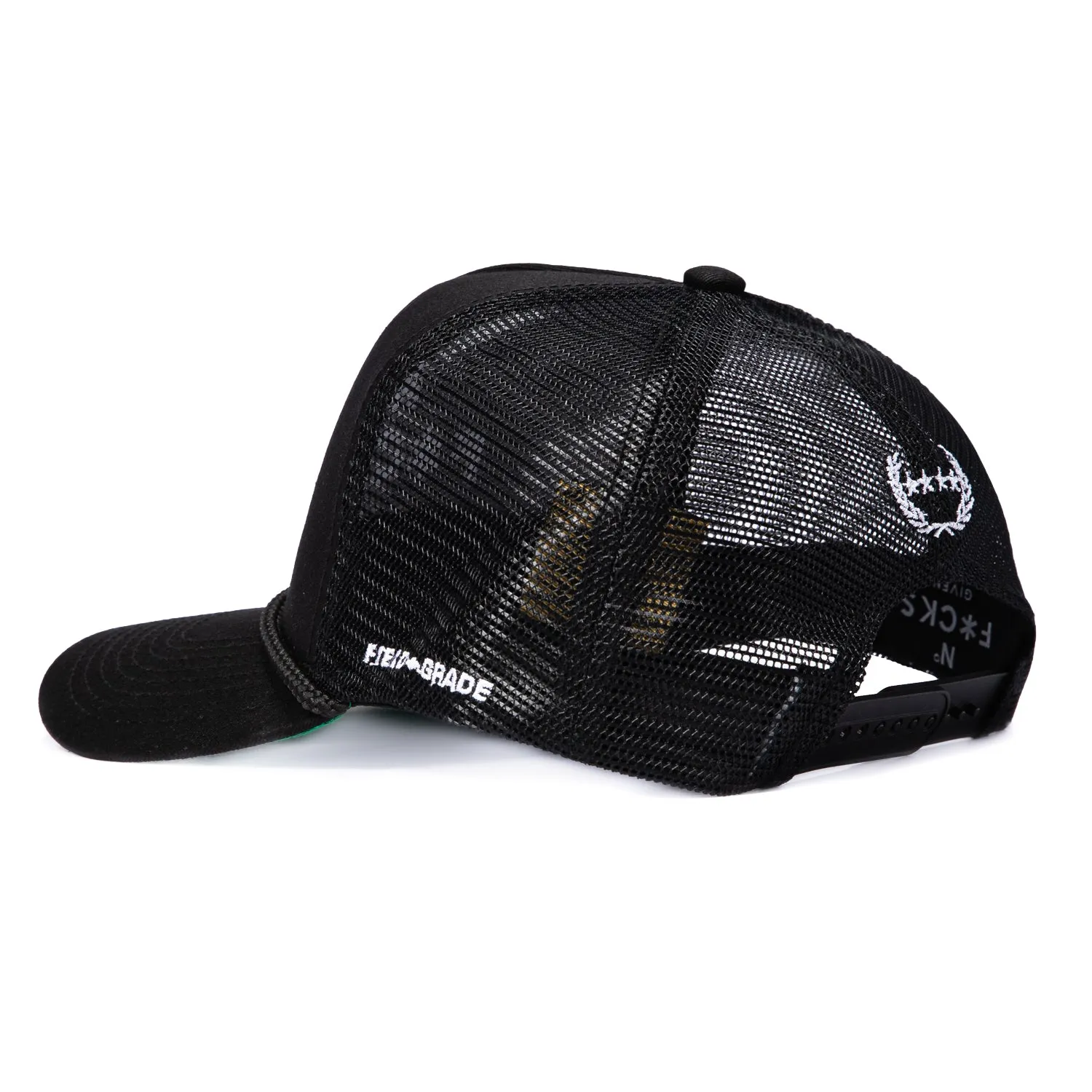 Field Grade No F*cks Given Snapback Twill Meshback Trucker Hat - Black, White sold by Hat Club product image thumbnail 2