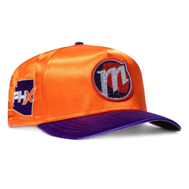 New Era 9Fifty A-Frame Phoenix Mercury State Patch Satin Snapback Rhinestone Hat - Orange, Purple made by New Era