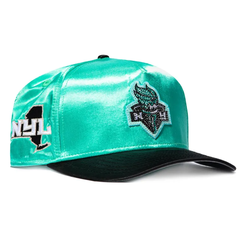 New Era 9Fifty A-Frame New York Liberty State Patch Satin Snapback Rhinestone Hat - Mint, Black made by New Era
