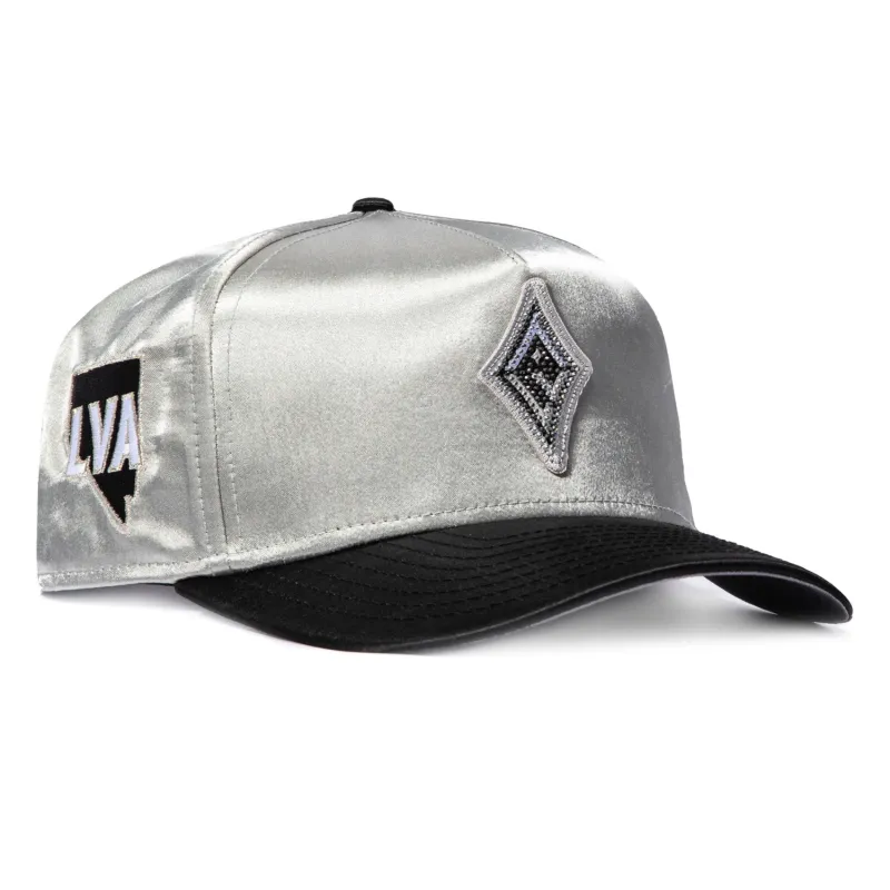 New Era 9Fifty A-Frame Las Vegas Aces State Patch Satin Snapback Rhinestone Hat - Grey, Black made by New Era