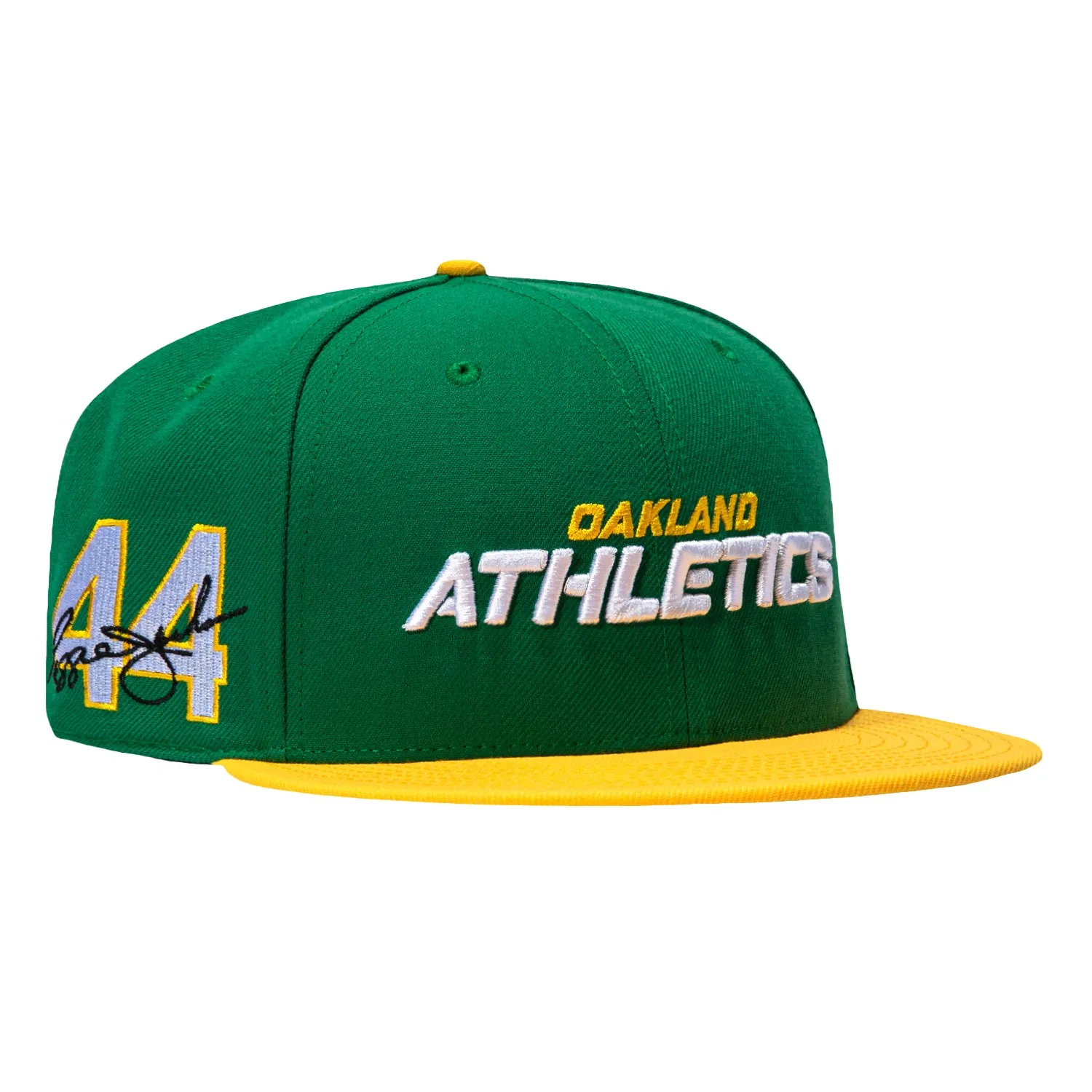 Mitchell & Ness Legends Oakland Athletics 44 Reggie Jackson Patch Hat - Green, Yellow sold by Hat Club
