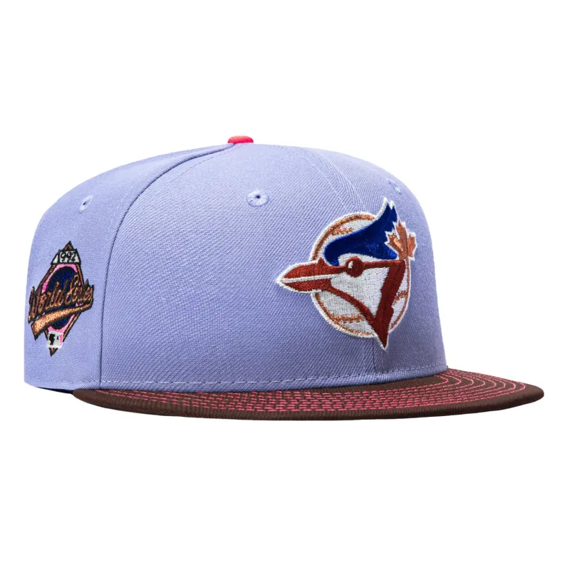 New Era 59Fifty Blossom Toronto Blue Jays 1992 World Series Patch Contrast Stitch Hat - Lavender, Brown made by New Era