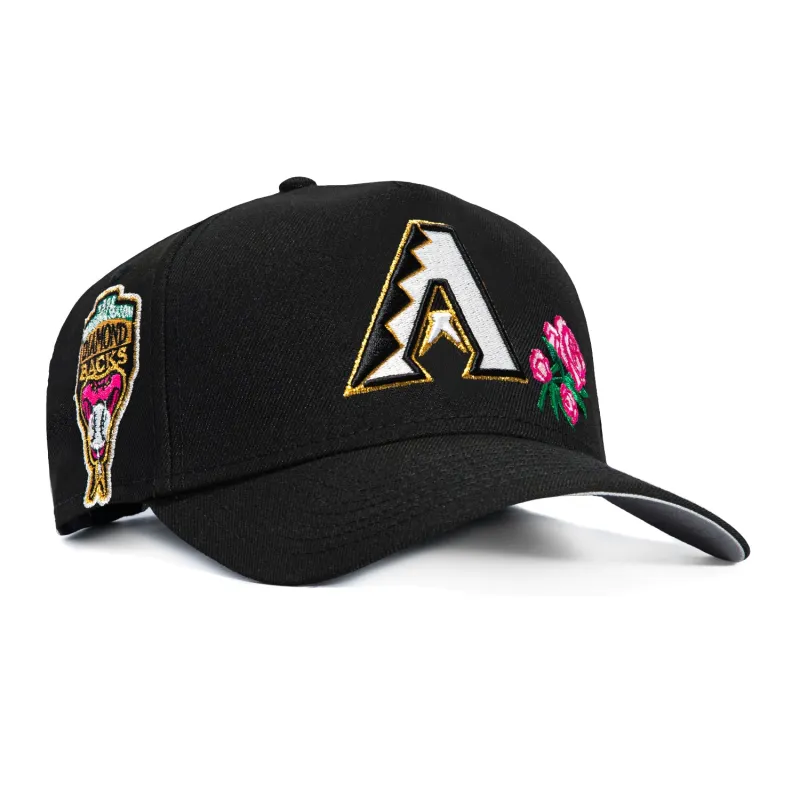 New Era 9Forty A-Frame Arizona Diamondbacks Inaugural Patch A Rose Snapback Hat - Black, Pink made by New Era