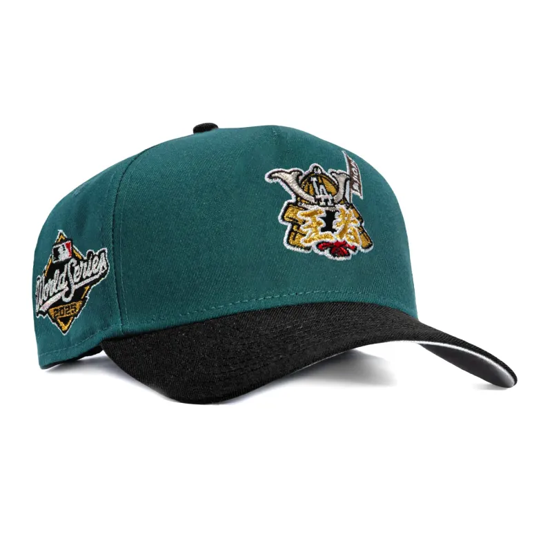New Era 9Forty A-Frame Los Angeles Dodgers 2025 World Series Patch Shogun Snapback Hat - Green, Black, Metallic Gold made by New Era