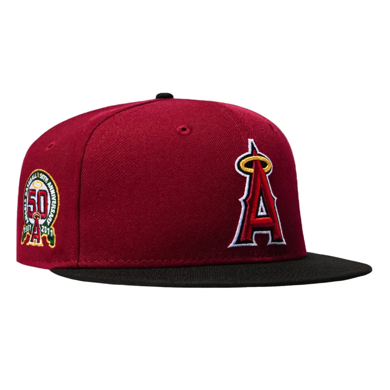New Era 59Fifty Los Angeles Angels 50th Anniversary Patch Hat - Cardinal, Black made by New Era