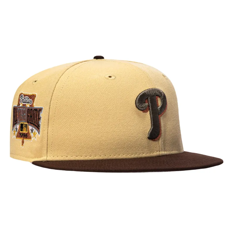 New Era 59Fifty Philadelphia Phillies 1996 All Star Game Patch Shadow Hat - Tan, Brown made by New Era