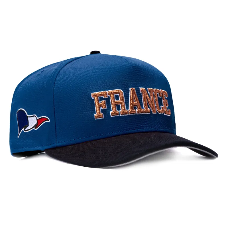 New Era 9Fifty A-Frame 2026 Del Mundo France Flag Patch Snapback Pre-curved Hat - Royal, Navy made by New Era