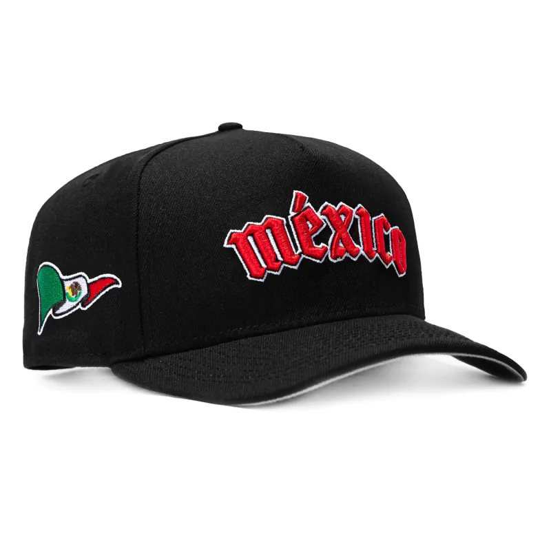 New Era 9Fifty A-Frame 2026 Del Mundo Mexico Flag Patch Old English Snapback Pre-curved Hat - Black made by New Era