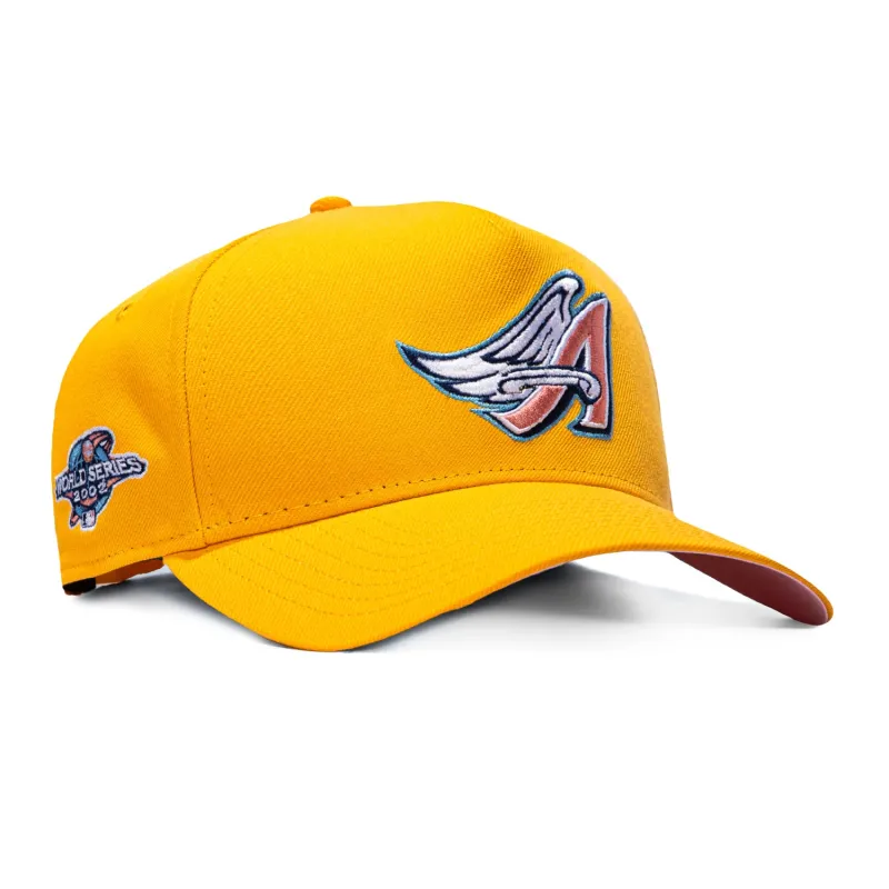 New Era 9Forty A-Frame Pink Lemonade Los Angeles Angels 2002 World Series Patch Pink UV Snapback Hat - Gold made by New Era