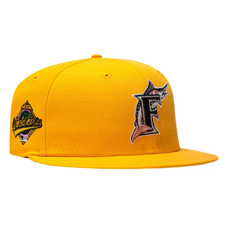 New Era 59Fifty Pink Lemonade Miami Marlins 1997 World Series Patch Pink UV Hat - Gold made by New Era