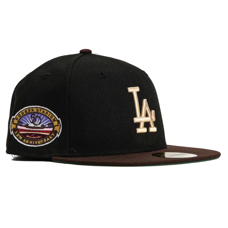 New Era 59Fifty Los Angeles Dodgers 50th Anniversary Stadium Patch Hat - Black, Brown, Ivory made by New Era