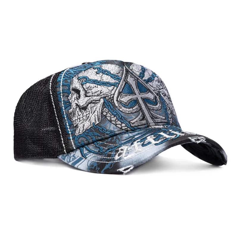 Affliction Charred Martyr Trucker Snapback Hat - Blue, Black made by Affliction