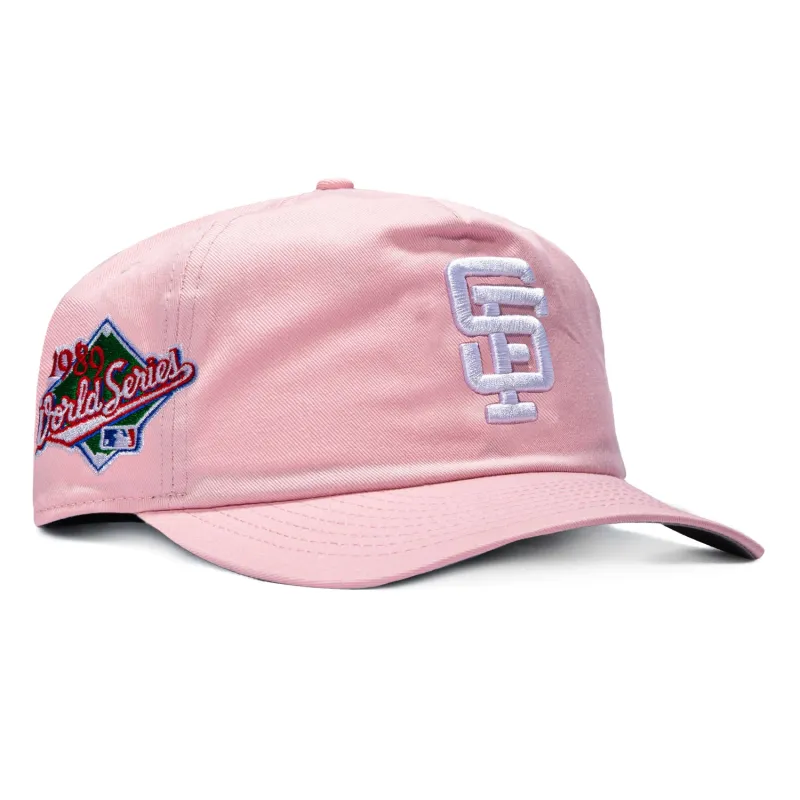 New Era 19Twenty San Francisco Giants 1989 World Series Patch Snapback Pre-Curved Hat - Pink, White made by New Era