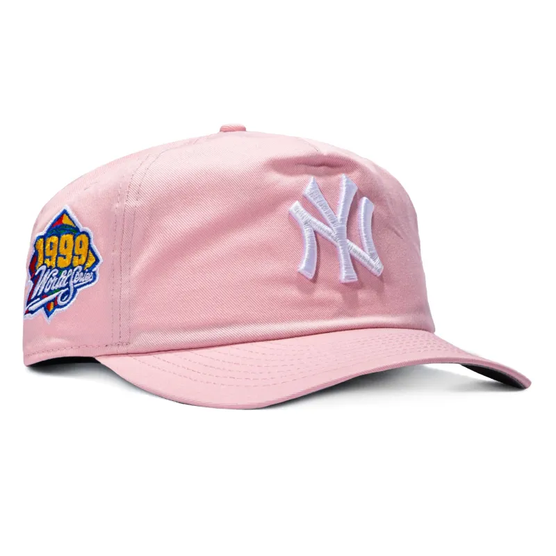 New Era 19Twenty New York Yankees 1999 World Series Patch Snapback Pre-Curved Hat - Pink, White made by New Era