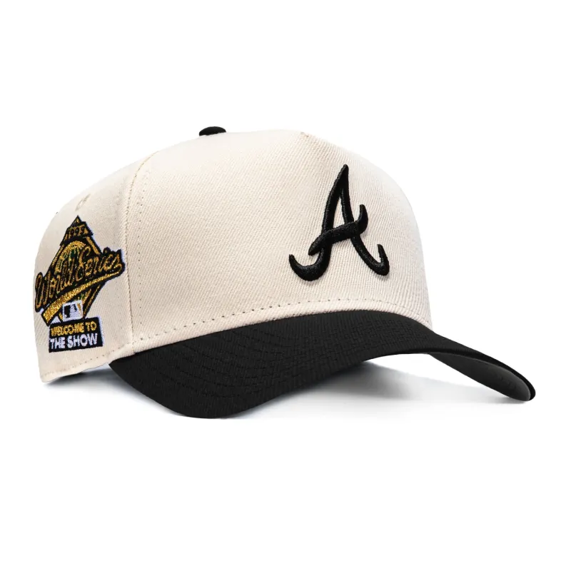 New Era 9Forty A-Frame Atlanta Braves 1995 World Series Patch Snapback Hat - Cream, Black made by New Era