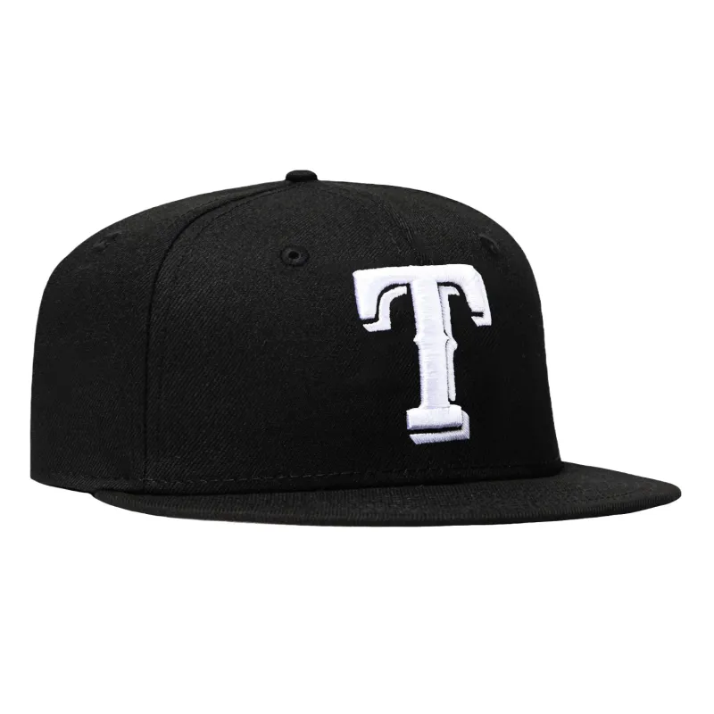 New Era 59Fifty Texas Rangers Hat - Black, Black, White made by New Era