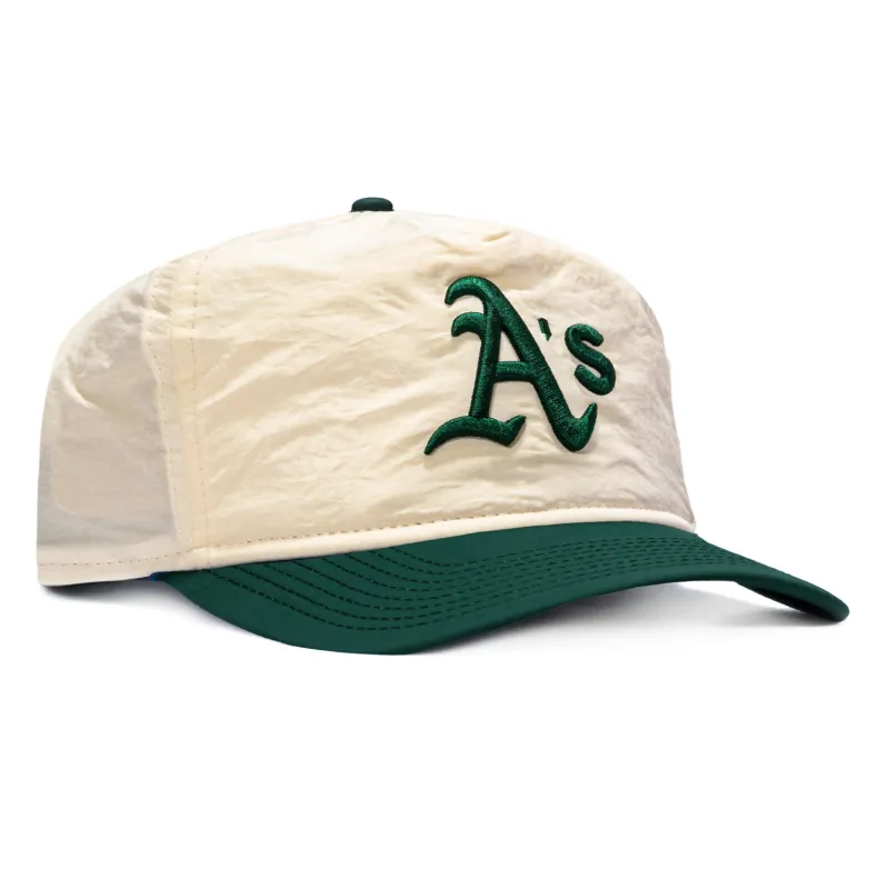 New Era 19Twenty Nylon Oakland Athletics Pre-curved Snapback Hat - Stone, Green made by New Era