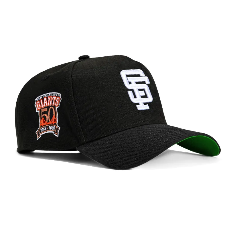 New Era 9Forty A-Frame San Francisco Giants 50th Anniversary Patch Snapback Hat - Black, White made by New Era