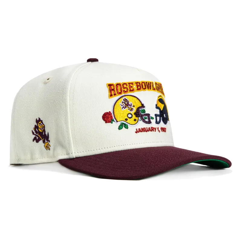 New Era 9Fifty A-Frame Arizona State Sun Devils Rose Bowl Logo Patch Snapback Hat - White, Maroon made by New Era