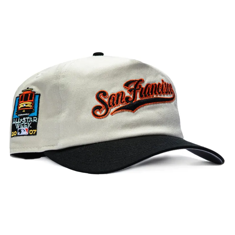 New Era 19Twenty San Francisco Giants 2007 All Star Week Patch Script Pre-curved Snapback Hat - Cream, Black made by New Era